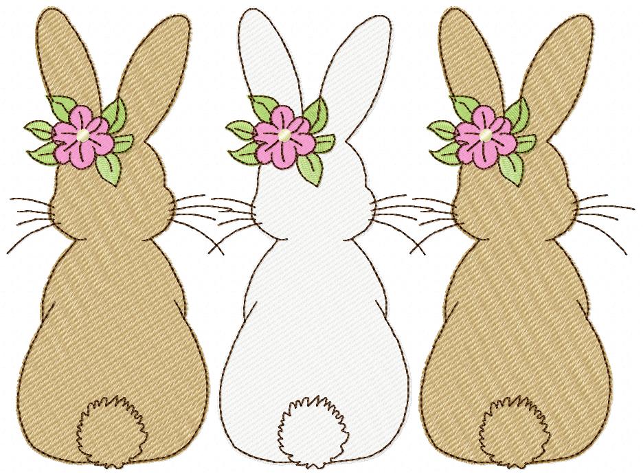 Easter Bunnies Back Trio - Sketch Stitch - Machine Embroidery Design