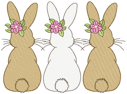 Easter Bunnies Back Trio - Sketch Stitch - Machine Embroidery Design