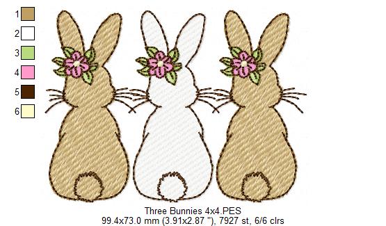 Easter Bunnies Back Trio - Sketch Stitch - Machine Embroidery Design