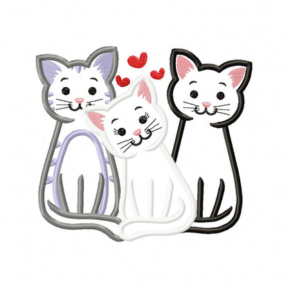 Sweet Trio Kitty Cuddle – Appliqué – Machine Embroidery Design