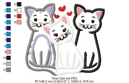 Sweet Trio Kitty Cuddle – Appliqué – Machine Embroidery Design