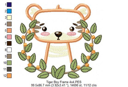 Tiger Boy Frame - Applique - Machine Embroidery Design