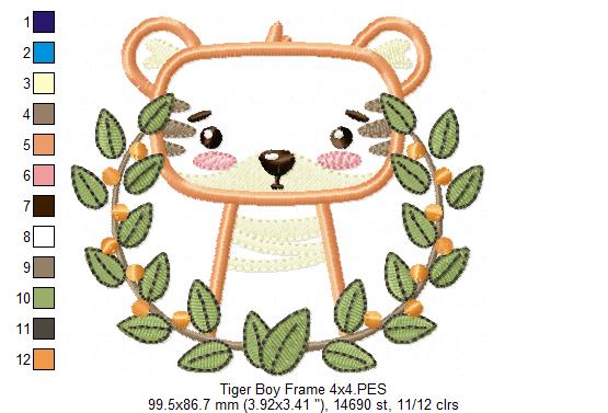 Tiger Boy Frame - Applique - Machine Embroidery Design