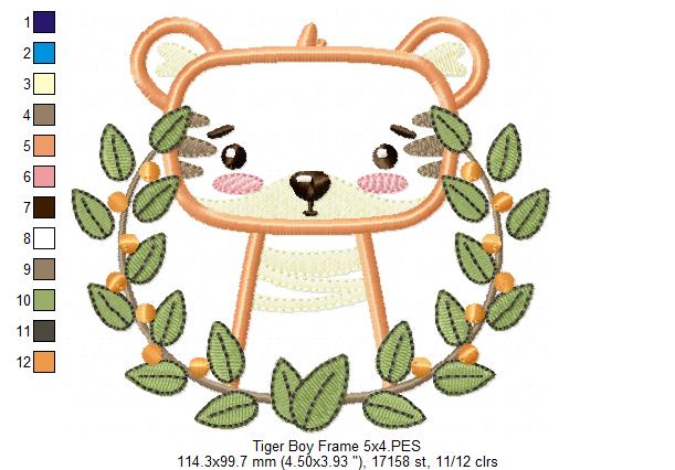 Tiger Boy Frame - Applique - Machine Embroidery Design