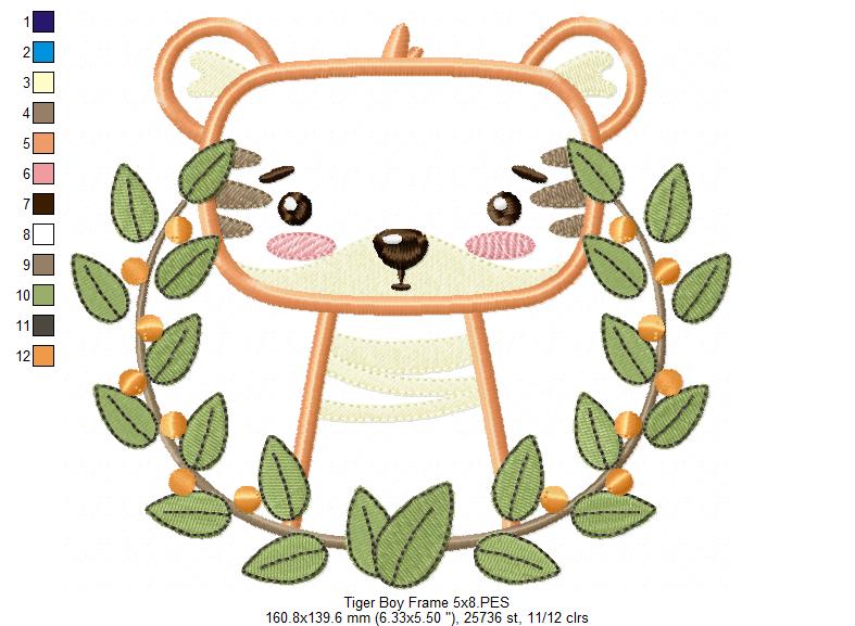 Tiger Boy Frame - Applique - Machine Embroidery Design
