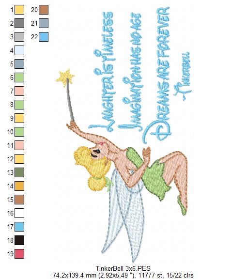 Fairy Tinkerbell and Sayings - Fill Stitch - Machine Embroidery Design