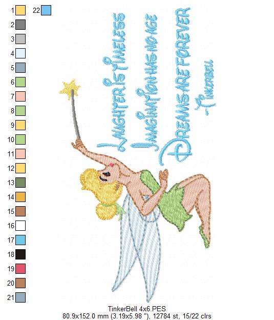 Fairy Tinkerbell and Sayings - Fill Stitch - Machine Embroidery Design