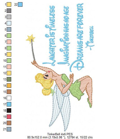 Fairy Tinkerbell and Sayings - Fill Stitch - Machine Embroidery Design