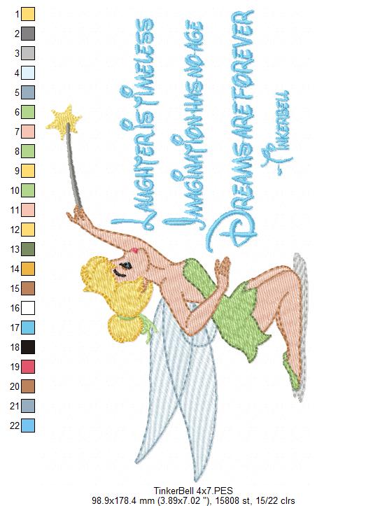 Fairy Tinkerbell and Sayings - Fill Stitch - Machine Embroidery Design