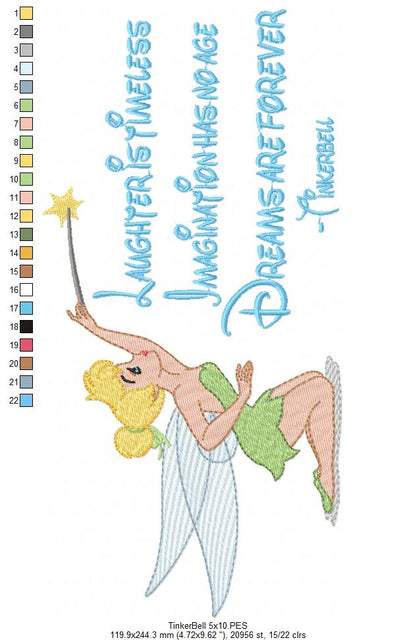Fairy Tinkerbell and Sayings - Fill Stitch - Machine Embroidery Design