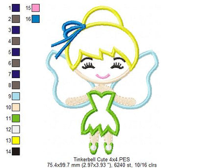 Fairy Tinkerbell Cute - Applique - Machine Embroidery Design