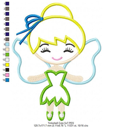 Fairy Tinkerbell Cute - Applique - Machine Embroidery Design