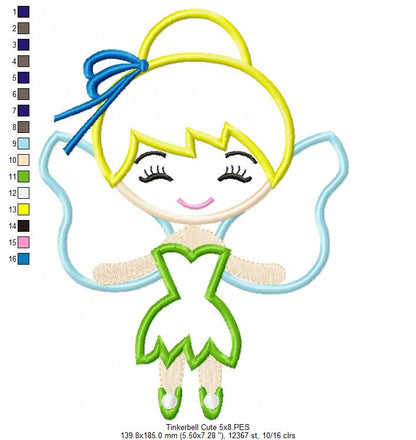 Fairy Tinkerbell Cute - Applique - Machine Embroidery Design