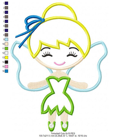 Fairy Tinkerbell Cute - Applique - Machine Embroidery Design