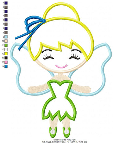Fairy Tinkerbell Cute - Applique - Machine Embroidery Design