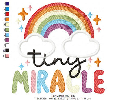 Tiny Miracle Rainbow and Clouds - Rippled Stitch - Machine Embroidery Design