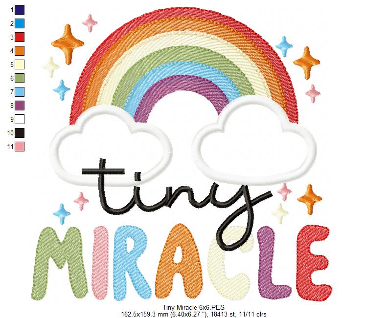 Tiny Miracle Rainbow and Clouds - Rippled Stitch - Machine Embroidery Design