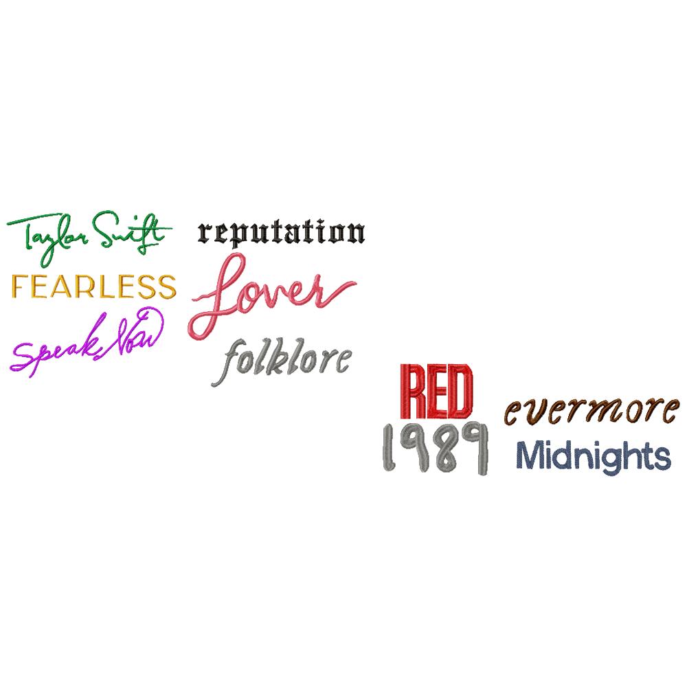 Taylor Swift Eras Tour Album Titles - Fill Stitch - Set of 10 separate designs