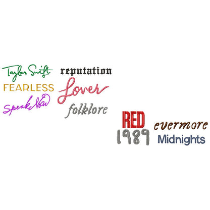 Taylor Swift Eras Tour Album Titles - Fill Stitch - Set of 10 separate designs