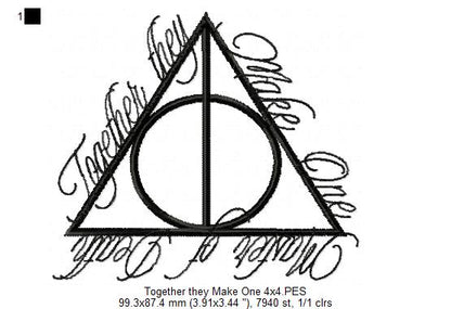 Together They Make One Deathly Hallows - Fill Stitch - Machine Embroidery Design