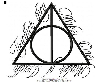 Together They Make One Deathly Hallows - Fill Stitch - Machine Embroidery Design