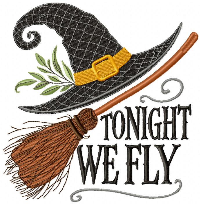 Halloween Witch Hat & Quote - Fill Stitch - Machine Embroidery Design