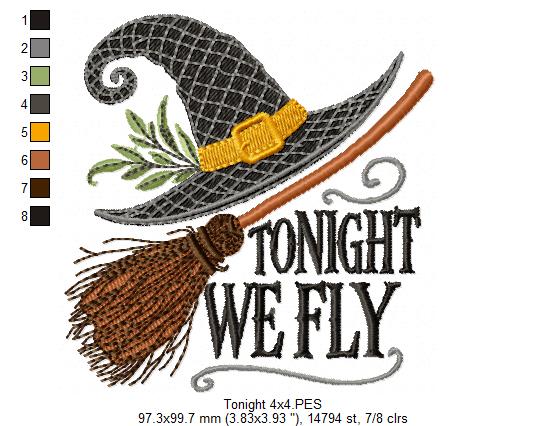 Halloween Witch Hat & Quote - Fill Stitch - Machine Embroidery Design