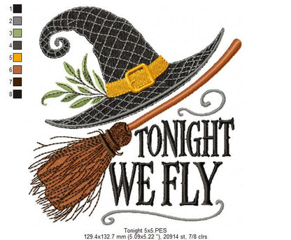 Halloween Witch Hat & Quote - Fill Stitch - Machine Embroidery Design