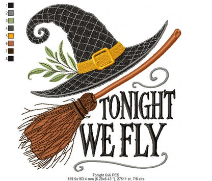 Halloween Witch Hat & Quote - Fill Stitch - Machine Embroidery Design