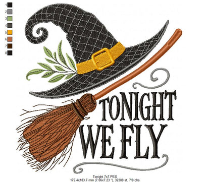 Halloween Witch Hat & Quote - Fill Stitch - Machine Embroidery Design