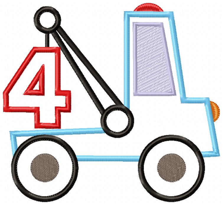 Tow Truck Number Four - Applique Stitch - Machine Embroidery Design
