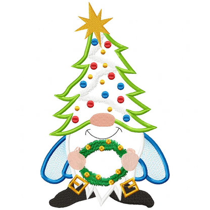 Christmas Tree Gnome  - Applique - Machine Embroidery Design