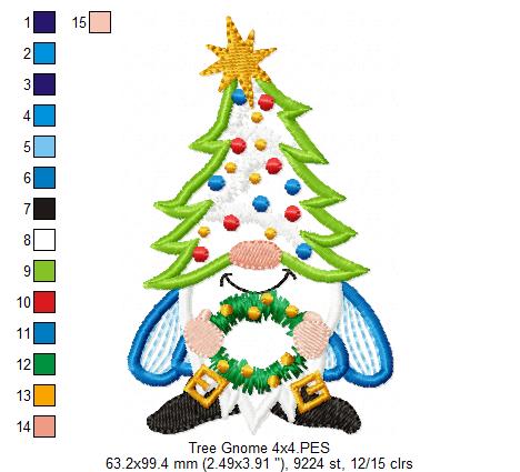 Christmas Tree Gnome  - Applique - Machine Embroidery Design