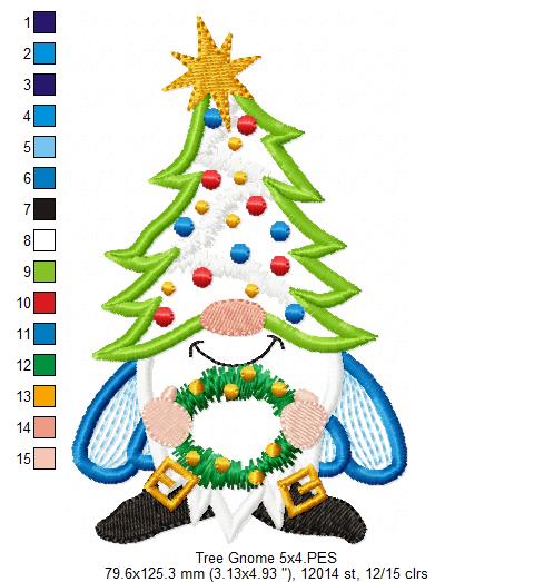 Christmas Tree Gnome  - Applique - Machine Embroidery Design
