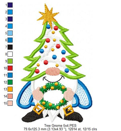 Christmas Tree Gnome  - Applique - Machine Embroidery Design