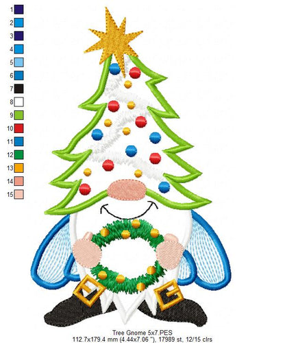 Christmas Tree Gnome  - Applique - Machine Embroidery Design