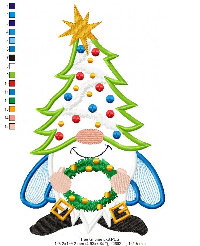 Christmas Tree Gnome  - Applique - Machine Embroidery Design