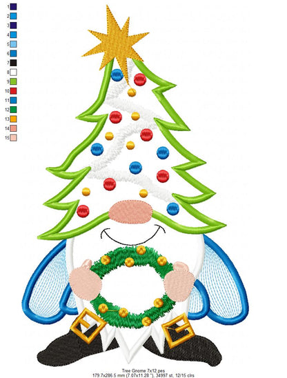 Christmas Tree Gnome  - Applique - Machine Embroidery Design