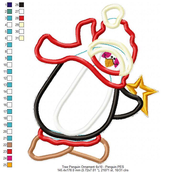 Christmas Penguins Vase Ornament - ITH Project - Machine Embroidery Design