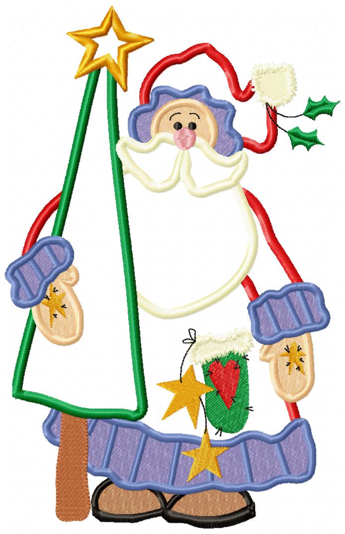 Santa Claus Holding a Tree - Applique - Machine Embroidery Design