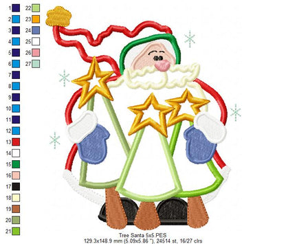 Santa Holding Christmas Tress - Applique - Machine Embroidery Design