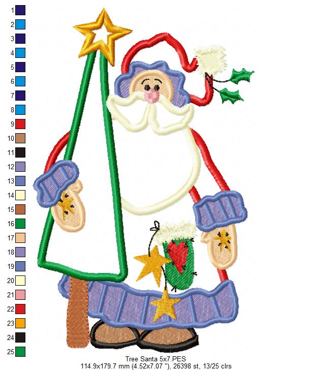 Santa Claus Holding a Tree - Applique - Machine Embroidery Design