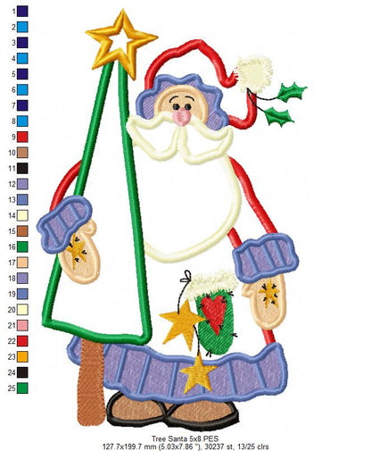 Santa Claus Holding a Tree - Applique - Machine Embroidery Design