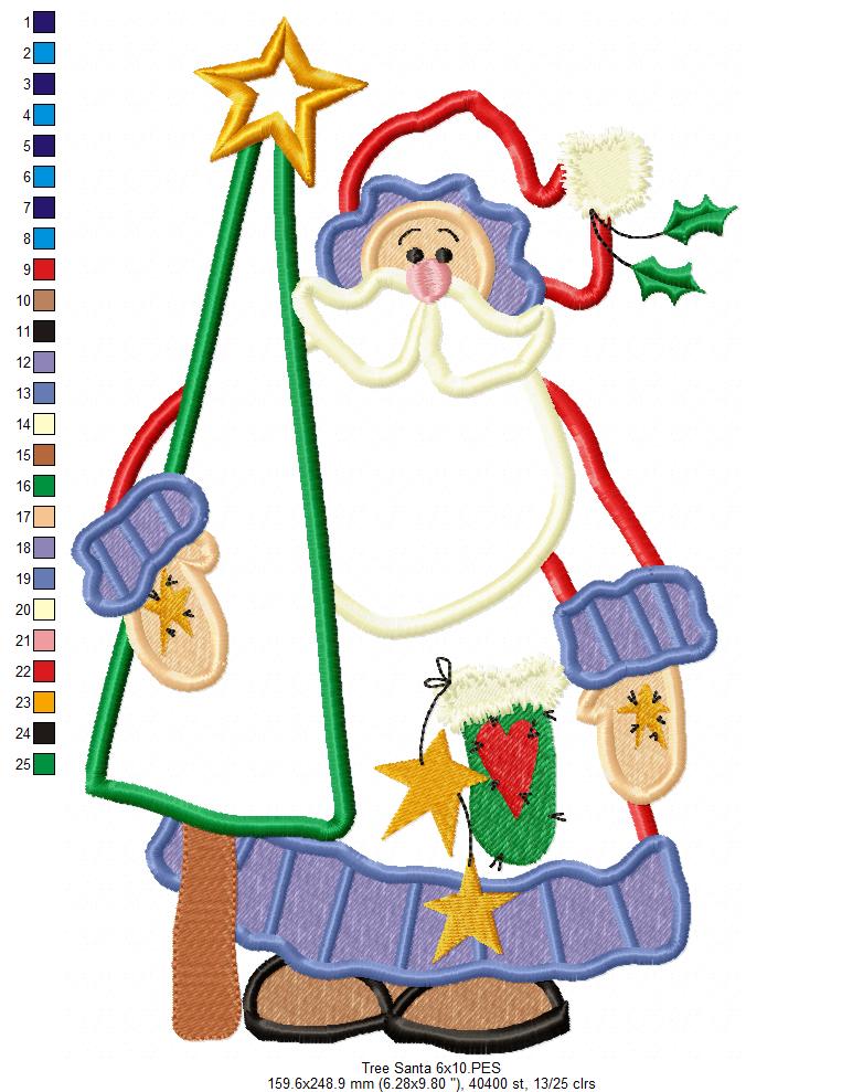 Santa Claus Holding a Tree - Applique - Machine Embroidery Design