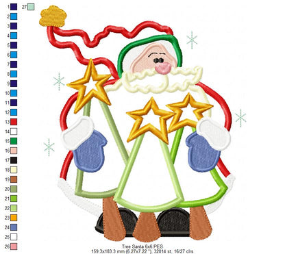 Santa Holding Christmas Tress - Applique - Machine Embroidery Design