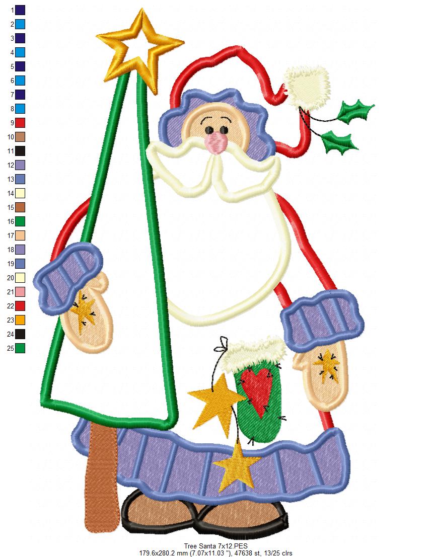 Santa Claus Holding a Tree - Applique - Machine Embroidery Design