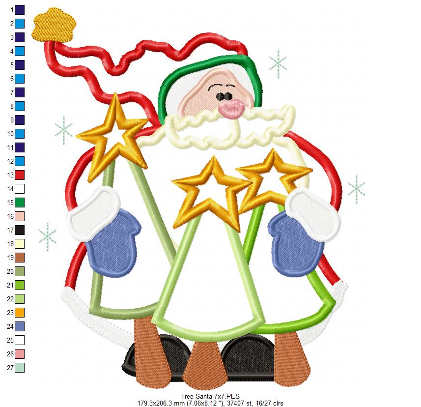 Santa Holding Christmas Tress - Applique - Machine Embroidery Design