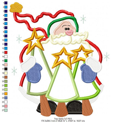 Santa Holding Christmas Tress - Applique - Machine Embroidery Design