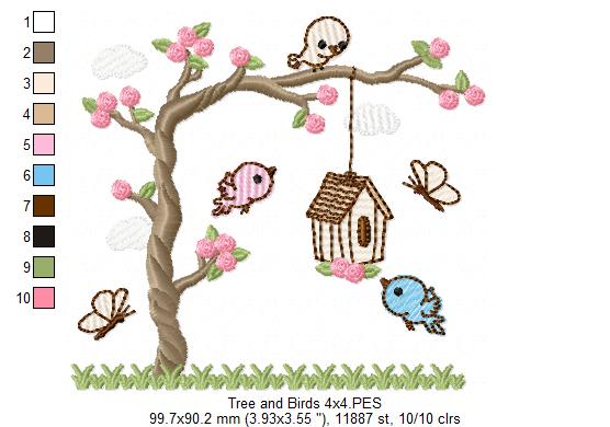 Tree and Birds - Fill Stitch - Machine Embroidery Design