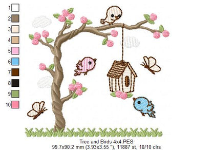Tree and Birds - Fill Stitch - Machine Embroidery Design
